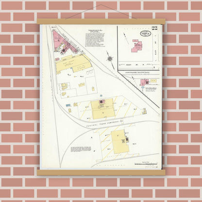 Old map wall art mockup — magnetic wood frame on brick wall — Sanborn Fire Insurance Map from Temple, Bell County, Texas (1910), Sheet #0022
