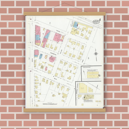 Old map wall art mockup — magnetic wood frame on brick wall — Sanborn Fire Insurance Map from Marengo, McHenry County, Illinois (1912), Sheet #0004