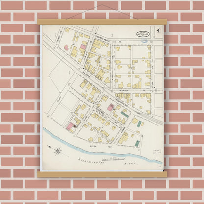 Old map wall art mockup — magnetic wood frame on brick wall — Sanborn Fire Insurance Map from Apollo, Armstrong County, Pennsylvania (1894), Sheet #0004