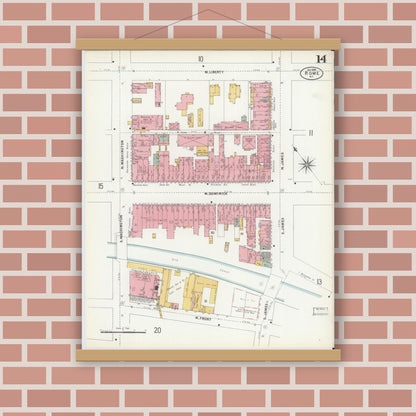 Old map wall art mockup — magnetic wood frame on brick wall — Sanborn Fire Insurance Map from Rome, Oneida County, New York (1899), Sheet #0014