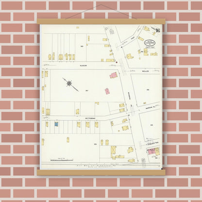 Old map wall art mockup — magnetic wood frame on brick wall — Sanborn Fire Insurance Map from Luzerne, Luzerne County, Pennsylvania (1911), Sheet #0016