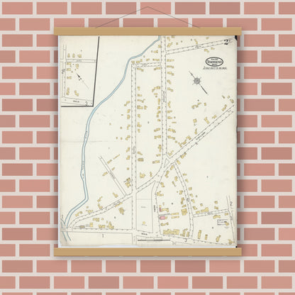 Old map wall art mockup — magnetic wood frame on brick wall — Sanborn Fire Insurance Map from Townsend, Middlesex County, Massachusetts (1917), Sheet #0002
