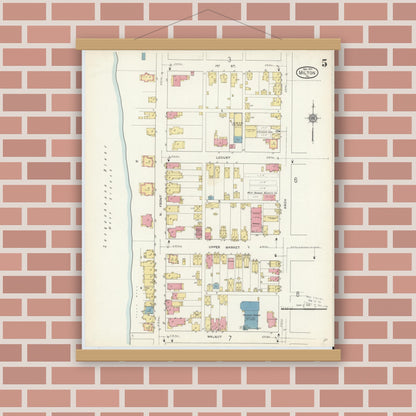 Old map wall art mockup — magnetic wood frame on brick wall — Sanborn Fire Insurance Map from Milton, Northumberland County, Pennsylvania (1913), Sheet #0005