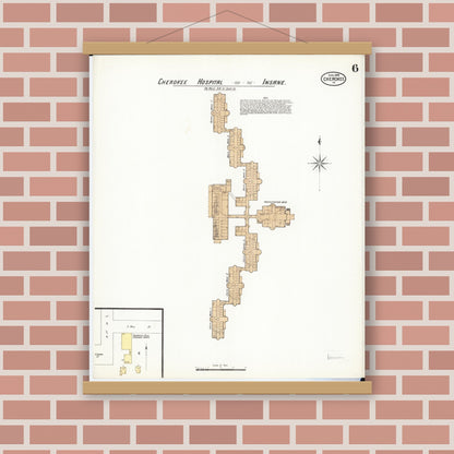 Old map wall art mockup — magnetic wood frame on brick wall — Sanborn Fire Insurance Map from Cherokee, Cherokee County, Iowa (1899), Sheet #0006