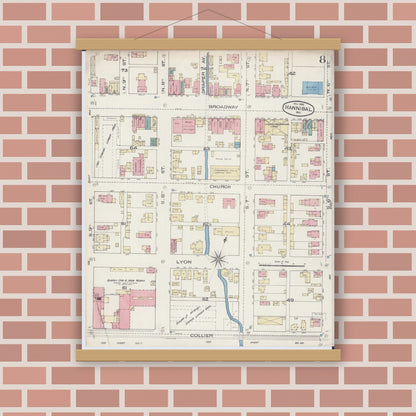 Old map wall art mockup — magnetic wood frame on brick wall — Sanborn Fire Insurance Map from Hannibal, Marion County, Missouri (1885), Sheet #0008