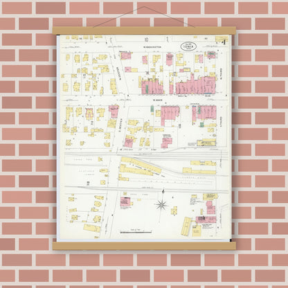 Old map wall art mockup — magnetic wood frame on brick wall — Sanborn Fire Insurance Map from Ionia, Ionia County, Michigan (1907), Sheet #0004