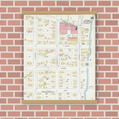 Old map wall art mockup — magnetic wood frame on brick wall — Sanborn Fire Insurance Map from Janesville, Rock County, Wisconsin (1895), Sheet #0010