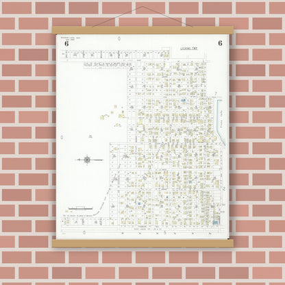 Old map wall art mockup — magnetic wood frame on brick wall — Sanborn Fire Insurance Map from Buckeye Lake, Licking County, Ohio (1946), Sheet #0006