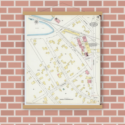 Old map wall art mockup — magnetic wood frame on brick wall — Sanborn Fire Insurance Map from Gardner, Worcester County, Massachusetts (1895), Sheet #0004