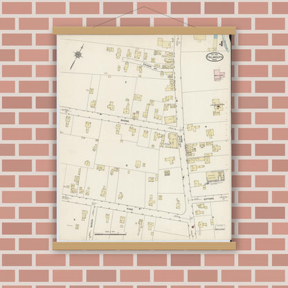 Old map wall art mockup — magnetic wood frame on brick wall — Sanborn Fire Insurance Map from Falmouth, Barnstable County, Massachusetts (1914), Sheet #0004