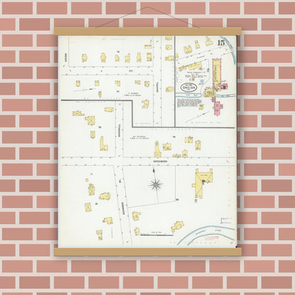 Old map wall art mockup — magnetic wood frame on brick wall — Sanborn Fire Insurance Map from Oneida, Madison County, New York (1904), Sheet #0014