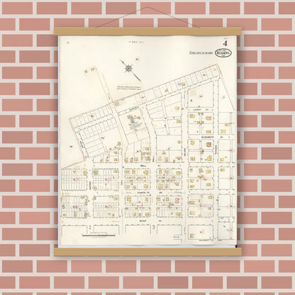Old map wall art mockup — magnetic wood frame on brick wall — Sanborn Fire Insurance Map from Rogers, Bell County, Texas (1944), Sheet #0004