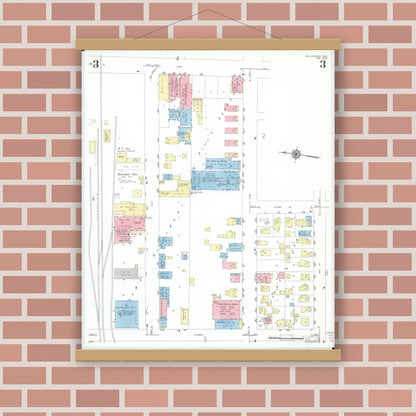 Old map wall art mockup — magnetic wood frame on brick wall — Sanborn Fire Insurance Map from Willoughby, Lake County, Ohio (1952), Sheet #0003