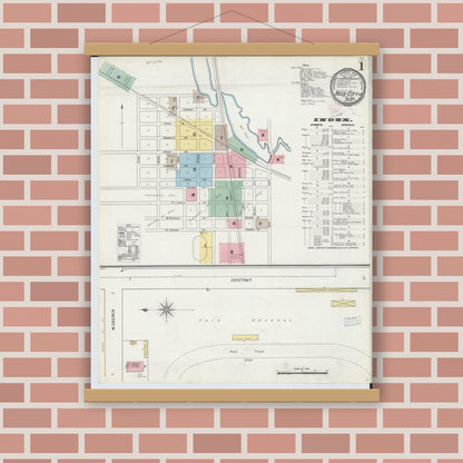 Old map wall art mockup — magnetic wood frame on brick wall — Sanborn Fire Insurance Map from Reed City, Osceola County, Michigan (1895) - Complete Map Set