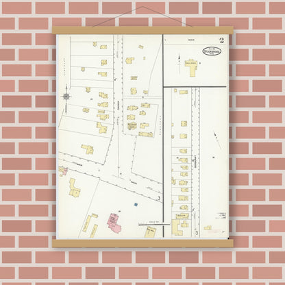 Old map wall art mockup — magnetic wood frame on brick wall — Sanborn Fire Insurance Map from Stockbridge, Berkshire County, Massachusetts (1911), Sheet #0002