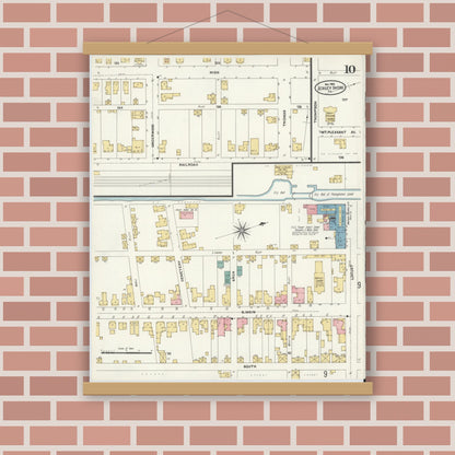 Old map wall art mockup — magnetic wood frame on brick wall — Sanborn Fire Insurance Map from Jersey Shore, Lycoming County, Pennsylvania (1906), Sheet #0010
