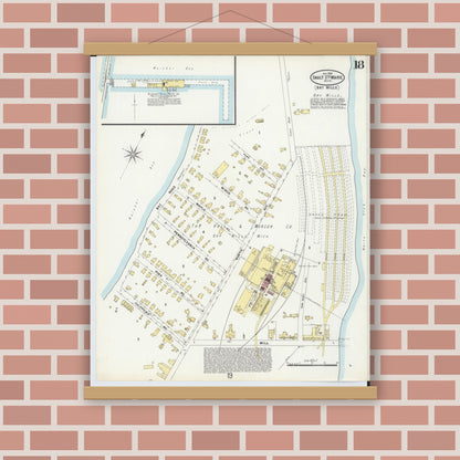 Old map wall art mockup — magnetic wood frame on brick wall — Sanborn Fire Insurance Map from Sault Sainte Marie, Chippewa County, Michigan (1897), Sheet #0018
