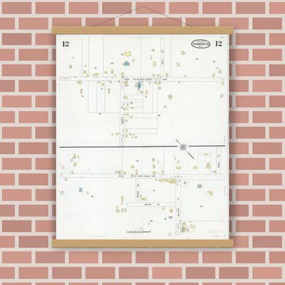 Old map wall art mockup — magnetic wood frame on brick wall — Sanborn Fire Insurance Map from Hammonton, Atlantic County, New Jersey (1930), Sheet #0012