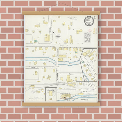Old map wall art mockup — magnetic wood frame on brick wall — Sanborn Fire Insurance Map from Hunter, Greene County, New York (1895) - Complete Map Set