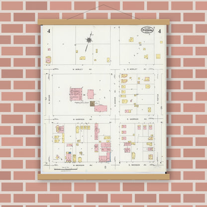 Old map wall art mockup — magnetic wood frame on brick wall — Sanborn Fire Insurance Map from Dearborn, Wayne County, Michigan (1924), Sheet #0004