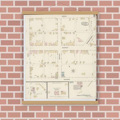 Old map wall art mockup — magnetic wood frame on brick wall — Sanborn Fire Insurance Map from Cadiz, Harrison County, Ohio (1887), Sheet #0002