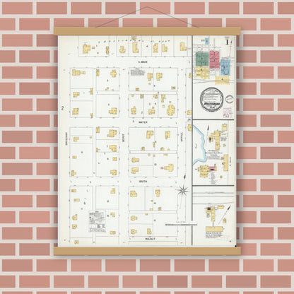Old map wall art mockup — magnetic wood frame on brick wall — Sanborn Fire Insurance Map from Whitesboro, Grayson County, Texas (1901) - Complete Map Set