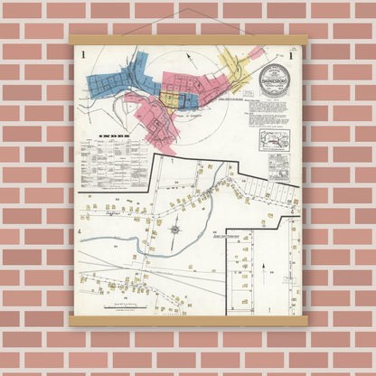 Old map wall art mockup — magnetic wood frame on brick wall — Sanborn Fire Insurance Map from Barnesboro, Cambria County, Pennsylvania (1923), Sheet #0001