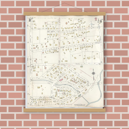Old map wall art mockup — magnetic wood frame on brick wall — Sanborn Fire Insurance Map from Kilgore, Gregg County, Texas (1950), Sheet #0008