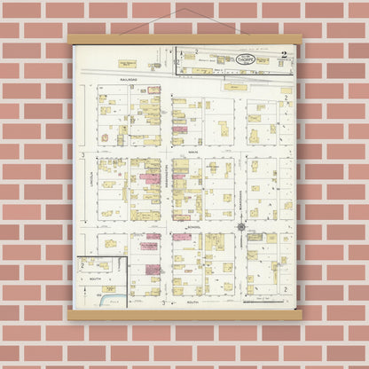 Old map wall art mockup — magnetic wood frame on brick wall — Sanborn Fire Insurance Map from Thorpe, Clark County, Wisconsin (1916), Sheet #0002