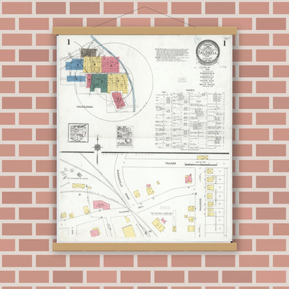 Old map wall art mockup — magnetic wood frame on brick wall — Sanborn Fire Insurance Map from Caldwell, Noble County, Ohio (1923) - Complete Map Set