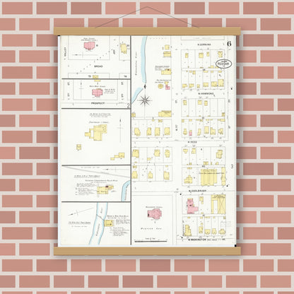 Old map wall art mockup — magnetic wood frame on brick wall — Sanborn Fire Insurance Map from Red Oak, Montgomery County, Iowa (1899), Sheet #0006