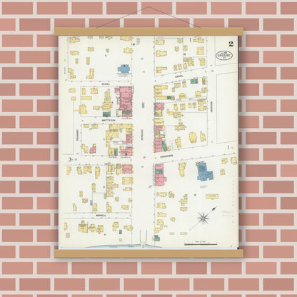 Old map wall art mockup — magnetic wood frame on brick wall — Sanborn Fire Insurance Map from Greene, Chenango County, New York (1903), Sheet #0002