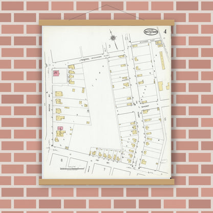 Old map wall art mockup — magnetic wood frame on brick wall — Sanborn Fire Insurance Map from Waynesboro, Independent Cities, Virginia (1920), Sheet #0004