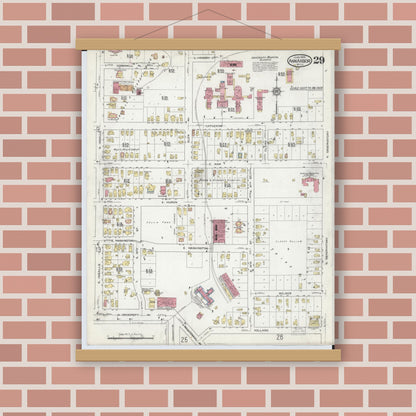 Old map wall art mockup — magnetic wood frame on brick wall — Sanborn Fire Insurance Map from Ann Arbor, Washtenaw County, Michigan (1916), Sheet #0029