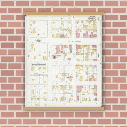Old map wall art mockup — magnetic wood frame on brick wall — Sanborn Fire Insurance Map from Trenton, Clinton County, Illinois (1906), Sheet #0003