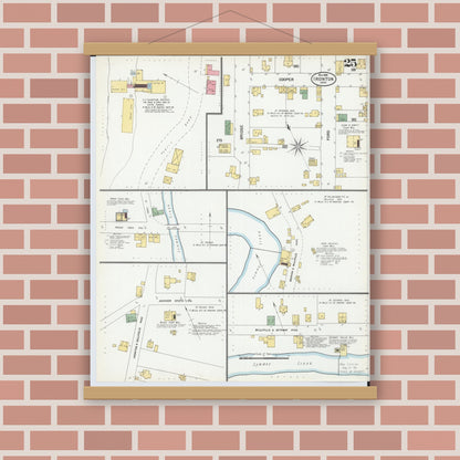 Old map wall art mockup — magnetic wood frame on brick wall — Sanborn Fire Insurance Map from Ironton, Lawrence County, Ohio (1900), Sheet #0025