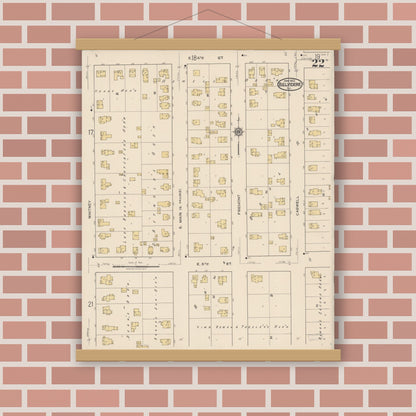 Old map wall art mockup — magnetic wood frame on brick wall — Sanborn Fire Insurance Map from Belvidere, Boone County, Illinois (1922), Sheet #0022