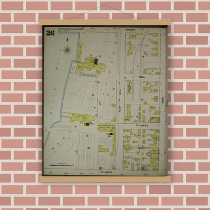 Old map wall art mockup — magnetic wood frame on brick wall — Sanborn Fire Insurance Map from La Crosse, La Crosse County, Wisconsin (1891), Sheet #0026
