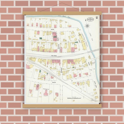 Old map wall art mockup — magnetic wood frame on brick wall — Sanborn Fire Insurance Map from Morrow, Warren County, Ohio (1901), Sheet #0002