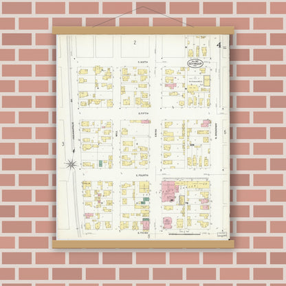 Old map wall art mockup — magnetic wood frame on brick wall — Sanborn Fire Insurance Map from Seymour, Jackson County, Indiana (1907), Sheet #0004