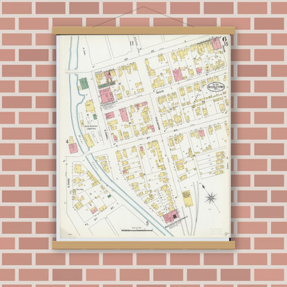 Old map wall art mockup — magnetic wood frame on brick wall — Sanborn Fire Insurance Map from Middletown, Butler County, Ohio (1901), Sheet #0006