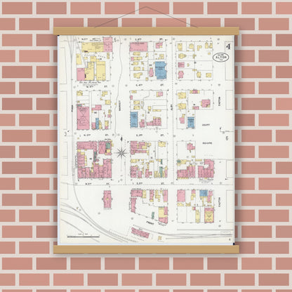 Old map wall art mockup — magnetic wood frame on brick wall — Sanborn Fire Insurance Map from Alton, Madison County, Illinois (1902), Sheet #0004