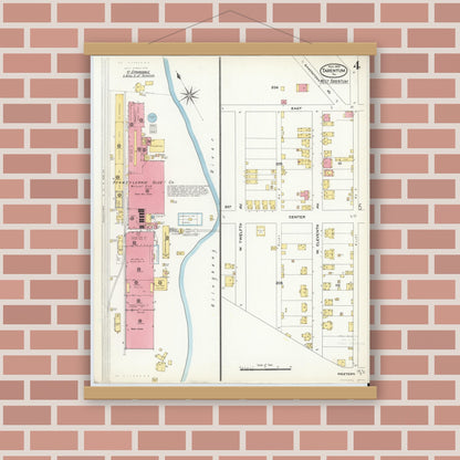 Old map wall art mockup — magnetic wood frame on brick wall — Sanborn Fire Insurance Map from Tarentum, Allegheny County, Pennsylvania (1909), Sheet #0004