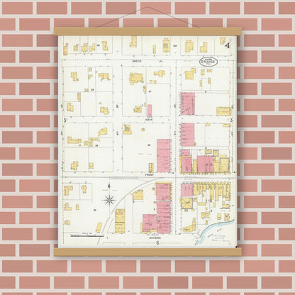 Old map wall art mockup — magnetic wood frame on brick wall — Sanborn Fire Insurance Map from Orange, Orange County, Texas (1904), Sheet #0004