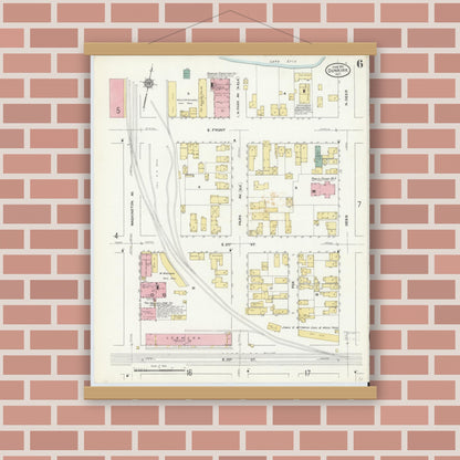 Old map wall art mockup — magnetic wood frame on brick wall — Sanborn Fire Insurance Map from Dunkirk, Chautauqua County, New York (1910), Sheet #0006