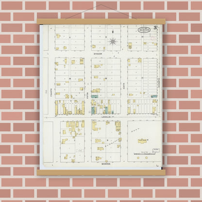 Old map wall art mockup — magnetic wood frame on brick wall — Sanborn Fire Insurance Map from Barron, Barron County, Wisconsin (1894), Sheet #0003