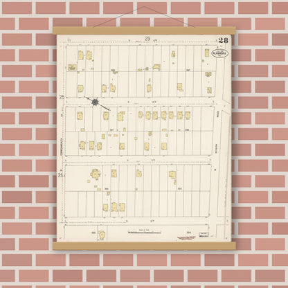 Old map wall art mockup — magnetic wood frame on brick wall — Sanborn Fire Insurance Map from Alhambra, Los Angeles County, California (1912), Sheet #0028