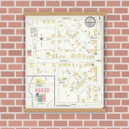 Old map wall art mockup — magnetic wood frame on brick wall — Sanborn Fire Insurance Map from Perryopolis, Fayette County, Pennsylvania (1911) - Complete Map Set