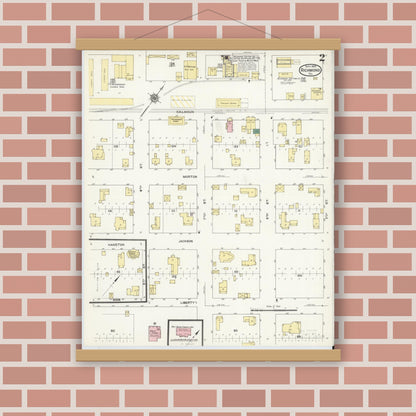 Old map wall art mockup — magnetic wood frame on brick wall — Sanborn Fire Insurance Map from Richmond, Fort Bend County, Texas (1909), Sheet #0002