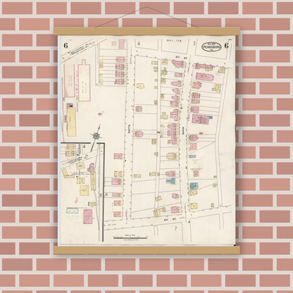 Old map wall art mockup — magnetic wood frame on brick wall — Sanborn Fire Insurance Map from Pennsburg, Montgomery County, Pennsylvania (1933), Sheet #0006